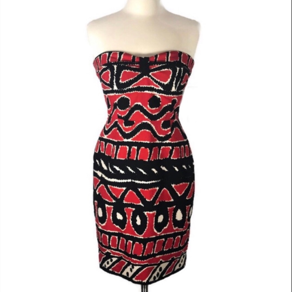 Muse Strapless Black and Red Print Dress